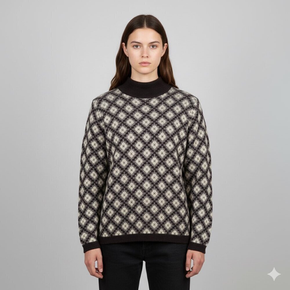 Vintage Floral Weave Mock Neck Sweater - Medium